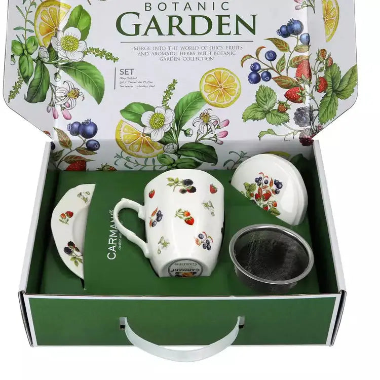 Botanic Garden Berries Mug with Infuser, Lid and Saucer