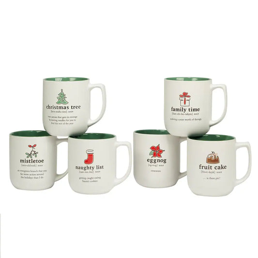 Certified International Christmas Fun Green Sayings 16 oz. Mugs,