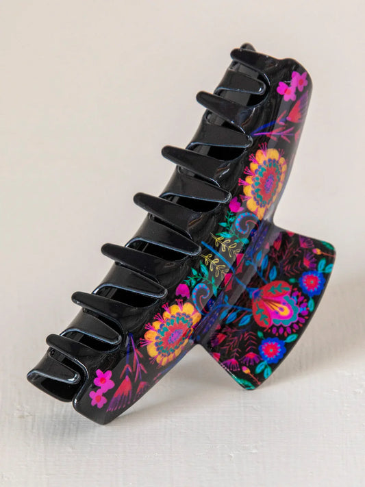 Everyday Hair Claw - Black Folk Flower