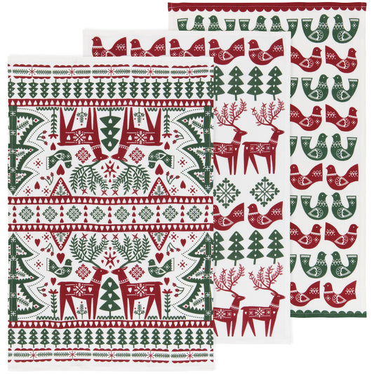 Folk Forest Christmas Bakers Floursack Dishtowels