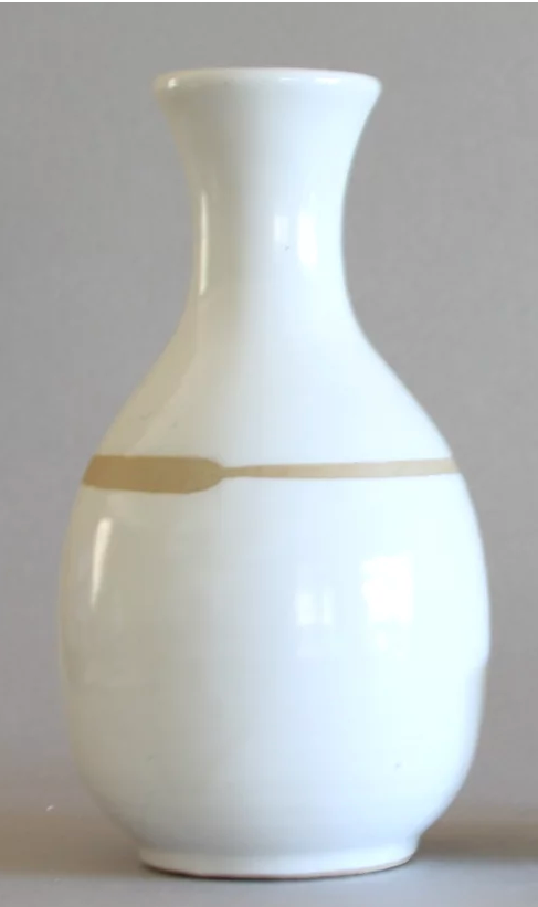 Sake Set White w/ Brown Line Accent  Bottle Only