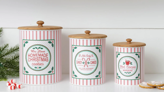 3 Canisters - Cookies, Candy Canes, Cocoa