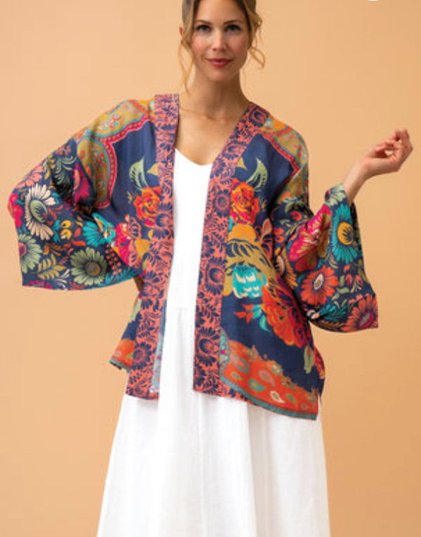 Vintage Floral Kimono Jacket - Ink