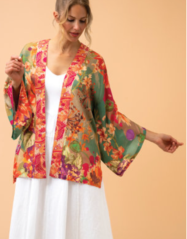 Kimono Jacket - Birds and Blooms Sage