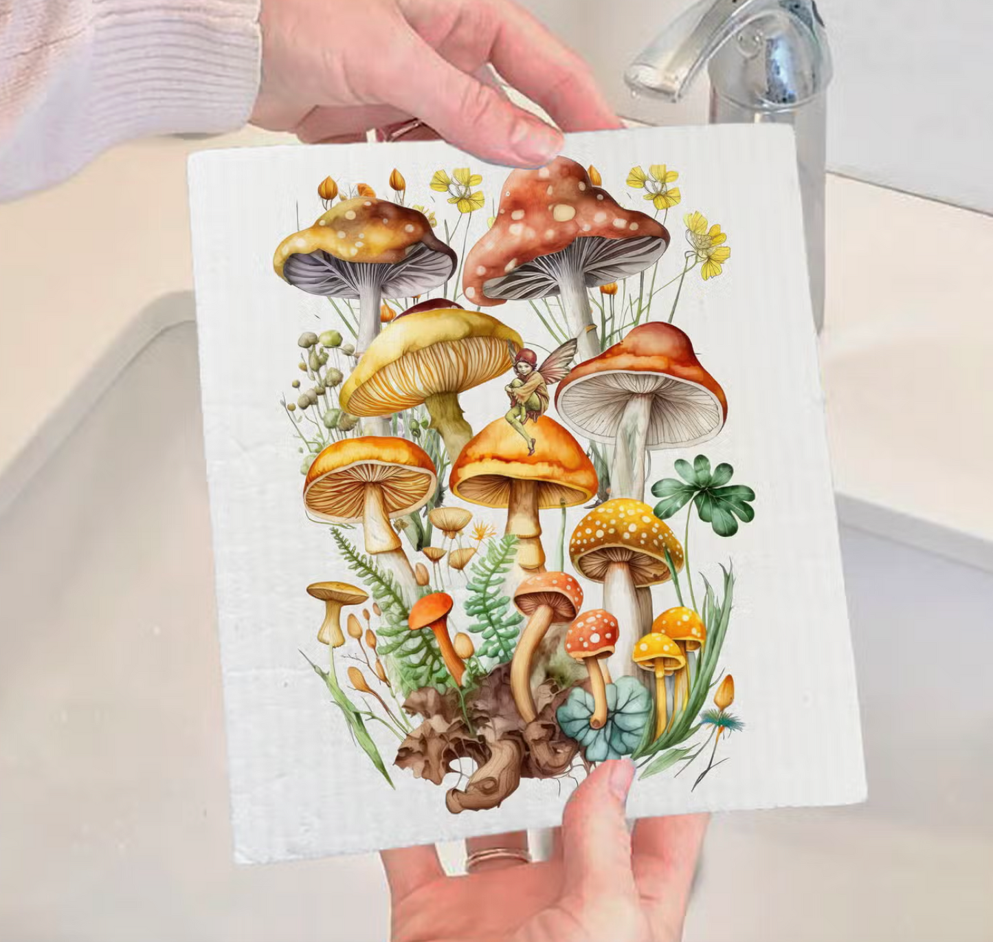 Vintage Mushrooms Botanicals Fairy Swedish Dish Cloth