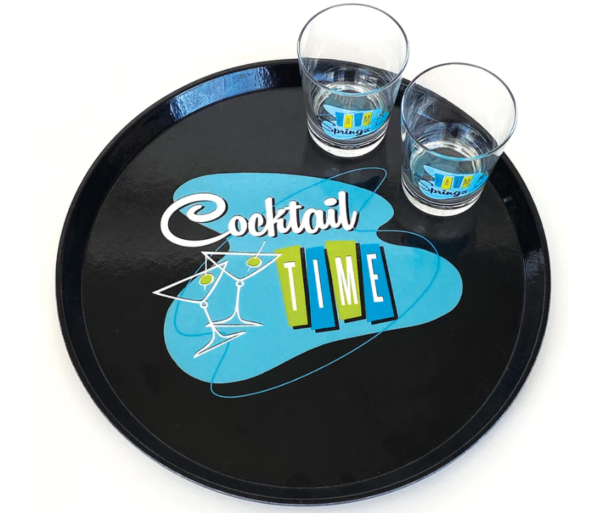 Cocktail Time 16" Round Tray - Black