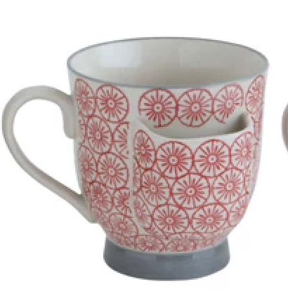 Stoneware Mug w/ Tea Bag Holder, 4 Styles to choose from 4-1/2" Rnd x 4"H