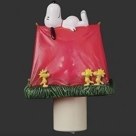 Night Light:  5"H Lighted Reveal Tent Snoopy with Woodstock