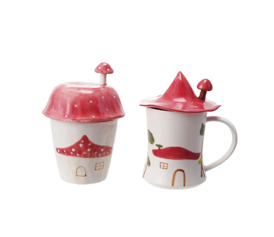 Stoneware Mug with Mushroom Shaped Lid