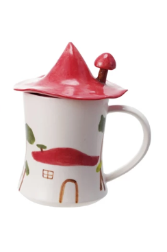 Stoneware Mug with Mushroom Shaped Lid