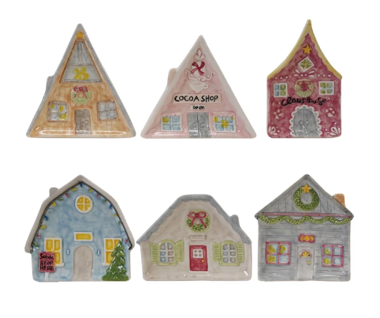 Hand-Painted Stoneware House Shaped Dish