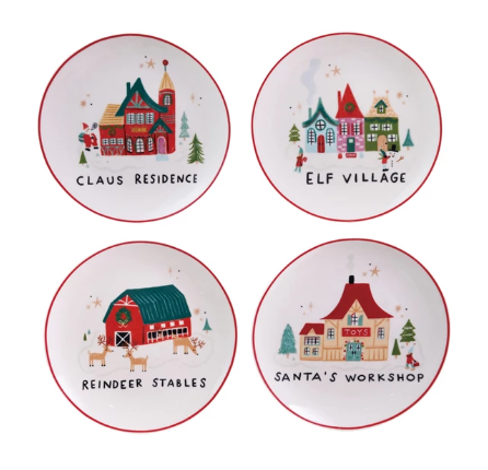 Stoneware Plate with North Pole Village Building