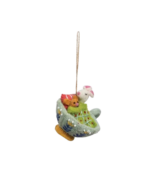 Felt Mouse in Teacup Ornament
