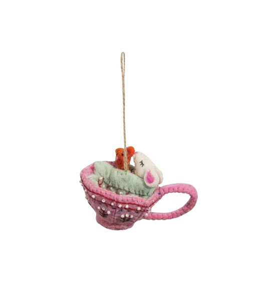 Felt Mouse in Teacup Ornament