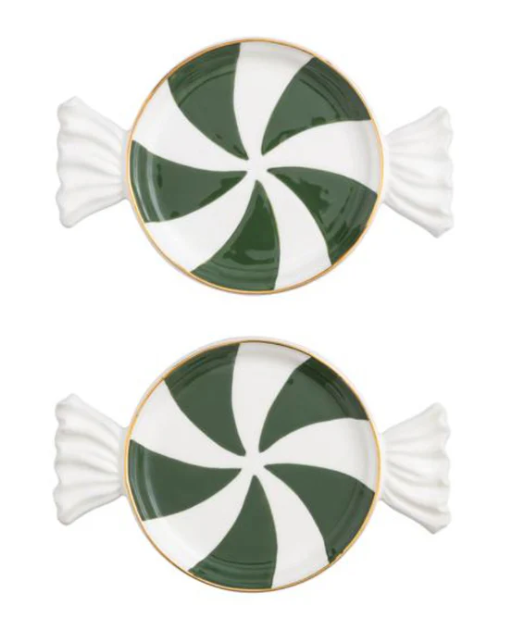 Green Candy Tidbit Plates (Set of 2)