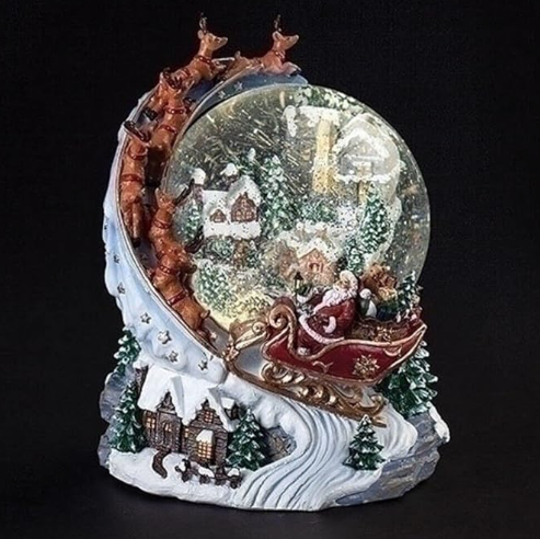 Roman 8" H 120mm Lighted Musical Swirl Santa Over Town Glitterdome
