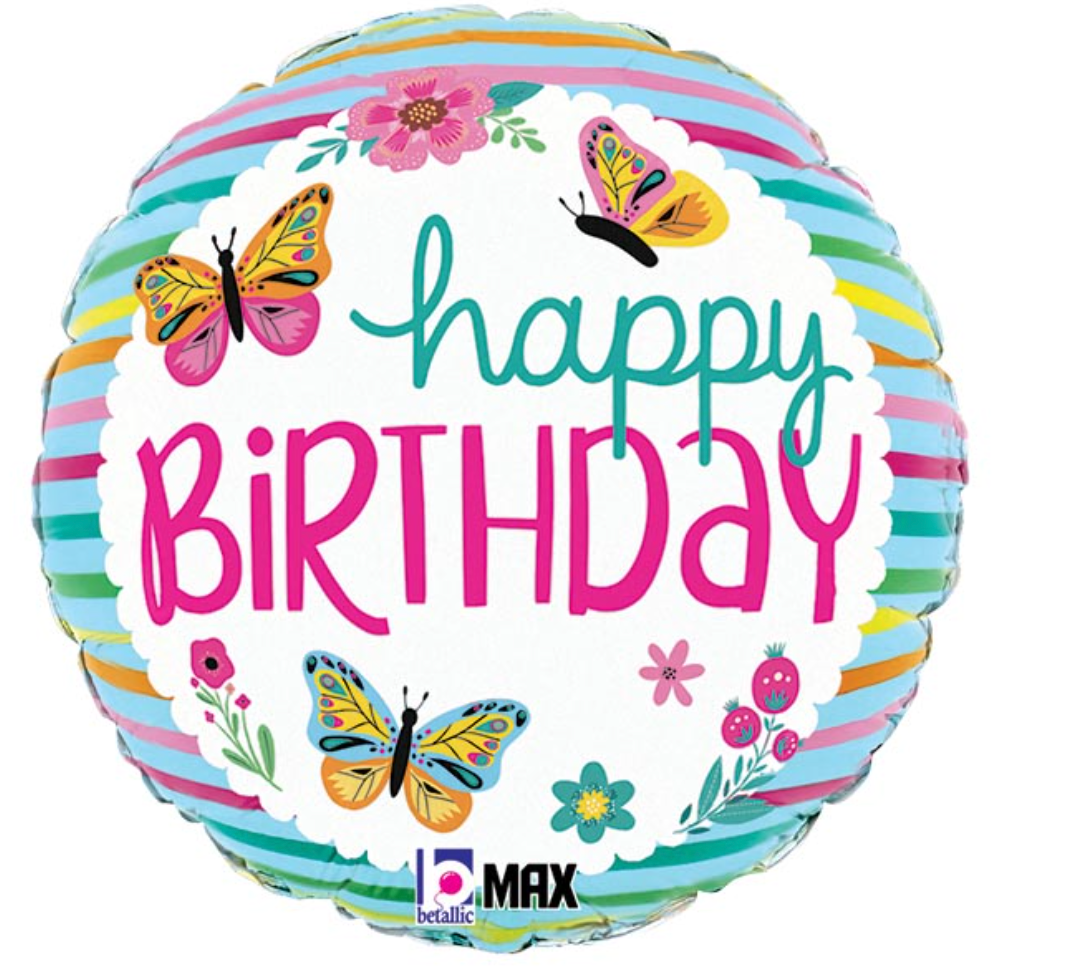 18" PKG BIRTHDAY COLORFUL BUTTERFLIES