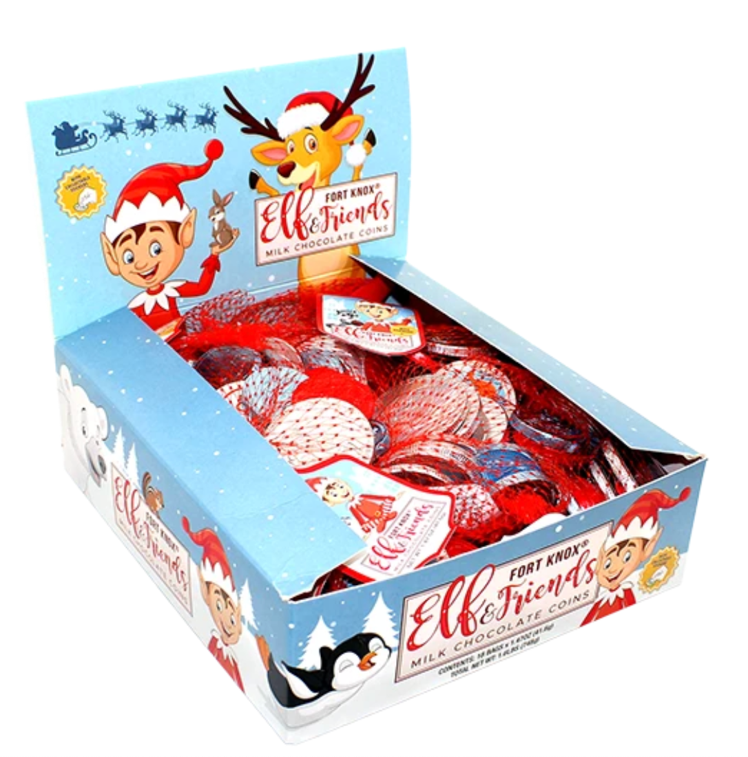 Fort Knox® Elf and Friends Milk Chocolate Gold Coins Mesh Bag