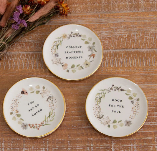 Floral Trinket Plates With Gold Rim