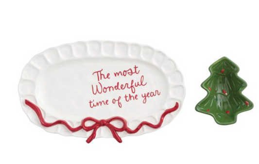 Christmas Bow Tidbit & Platter Set