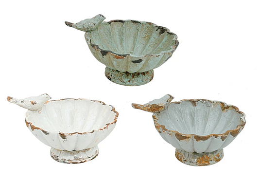 Distressed Pewter Bowl with Bird