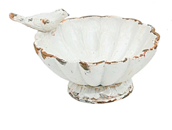 Distressed Pewter Bowl with Bird