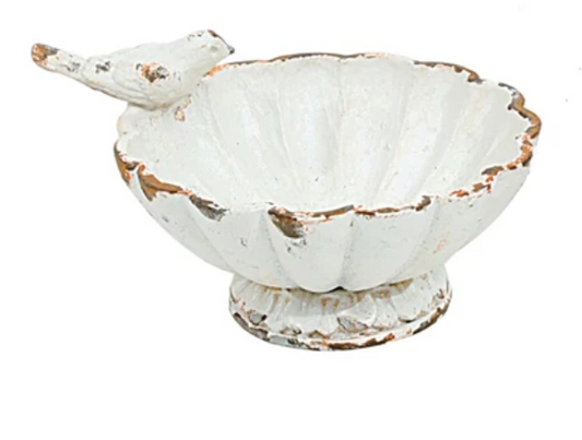 Distressed Pewter Bowl with Bird