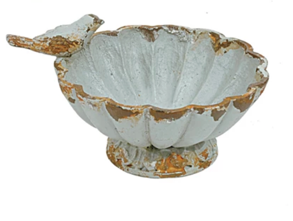 Distressed Pewter Bowl with Bird