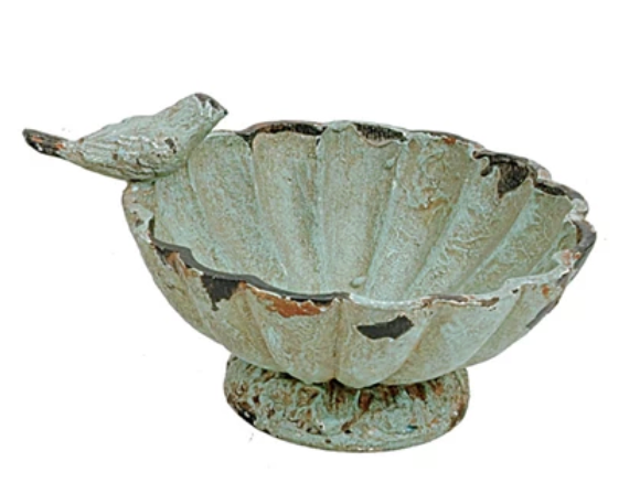 Distressed Pewter Bowl with Bird