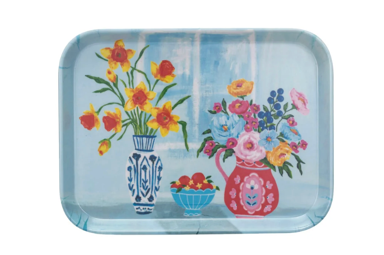 Bamboo Fiber Tray w/ Flowers in Vases