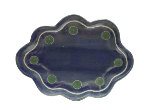 Stoneware Scalloped Dish w/ Wax Relief Design