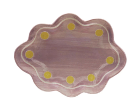 Stoneware Scalloped Dish w/ Wax Relief Design