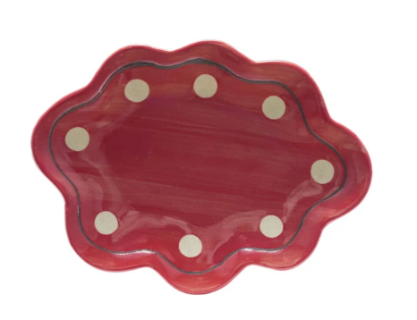 Stoneware Scalloped Dish w/ Wax Relief Design