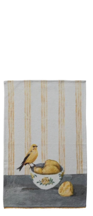 Cotton Waffle Weave Tea Towel with Bird