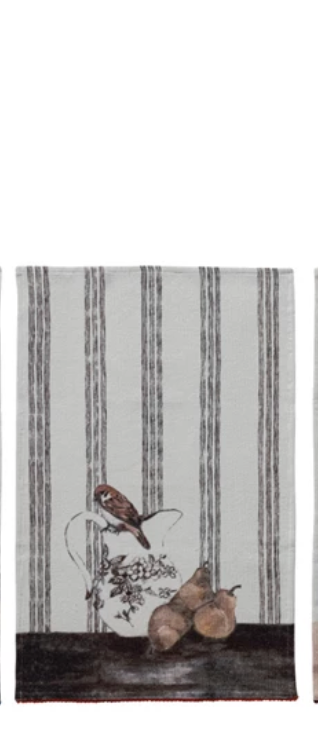 Cotton Waffle Weave Tea Towel with Bird