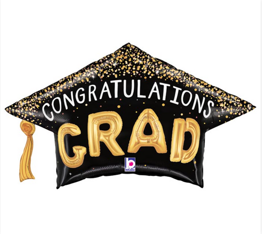 30" PKG CONFETTI GRAD HAT CONGRATULATION BALLOON