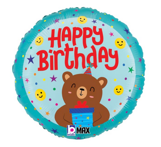 18"PKG HBD SMILEY BEAR BALLOON