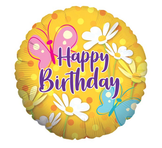 17"PKG BIRTHDAY DAISIES BUTTERFLIES BALLOON