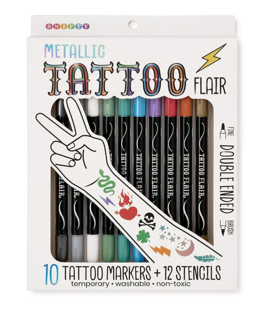 Metallic Tattoo Flair - Markers & Stencils