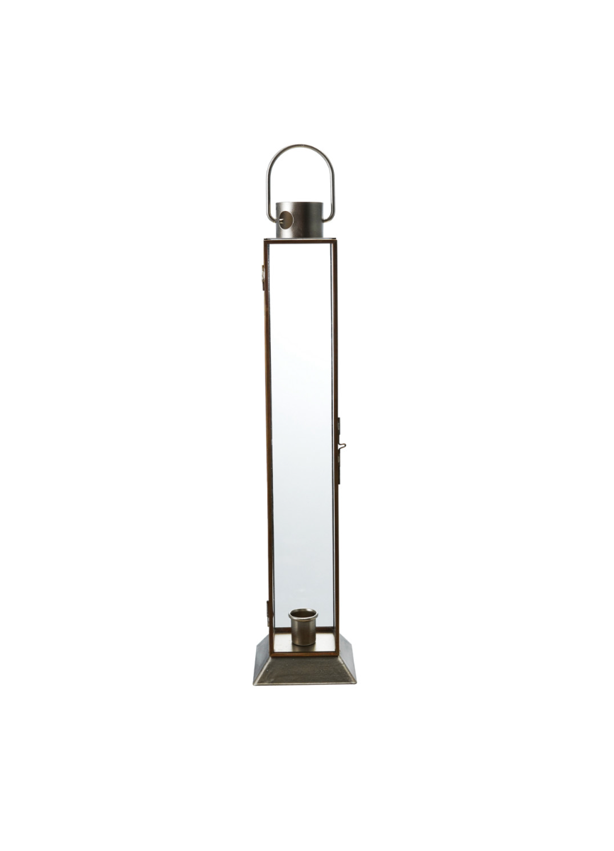 Metal & Glass Lantern Taper Holder, Gold Finish