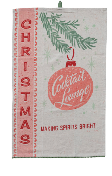 Cotton & Linen Printed Tea Towel with Holiday Bar Saying