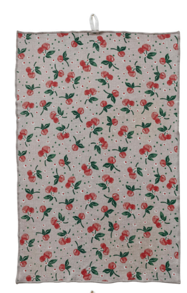 Cotton Printed Terry Cloth Tea Towel with Pattern & Stitched Edge