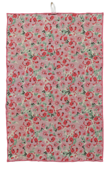 Cotton Printed Terry Cloth Tea Towel with Pattern & Stitched Edge