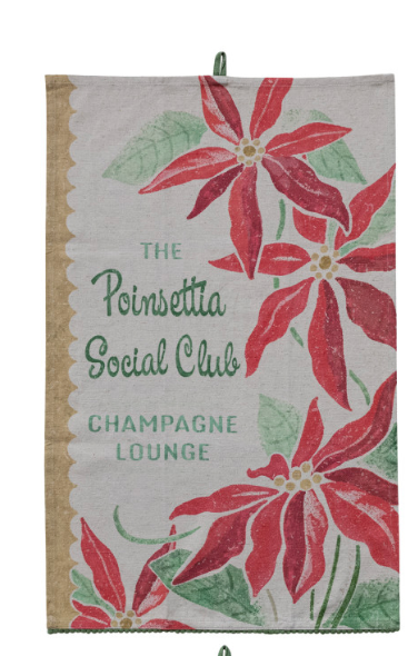 Cotton & Linen Printed Tea Towel with Holiday Bar Saying