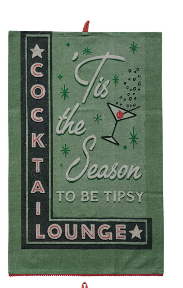 Cotton & Linen Printed Tea Towel with Holiday Bar Saying