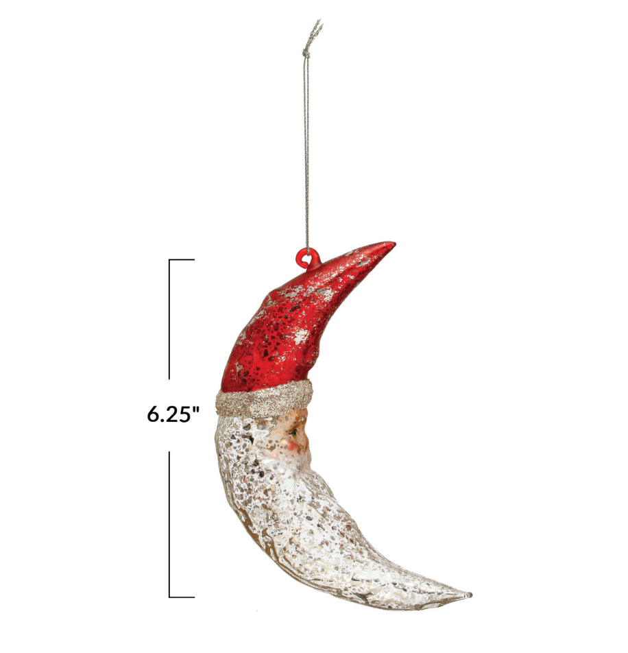 Hand-Painted Mercury Glass Santa Moon Ornament
