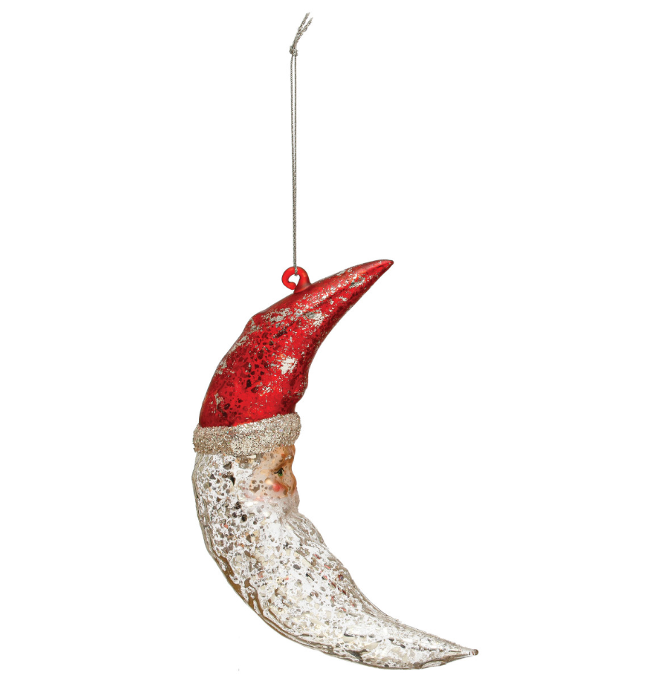 Hand-Painted Mercury Glass Santa Moon Ornament