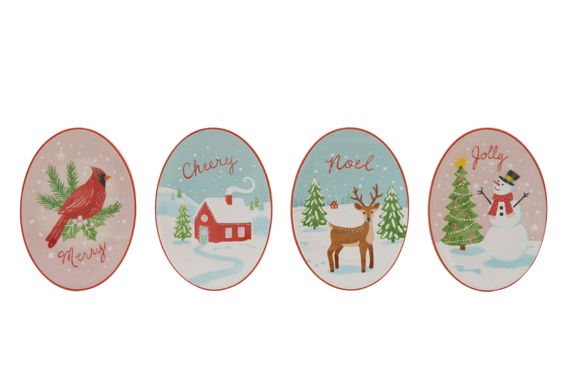 Stoneware Dish with Holiday Image & Word
