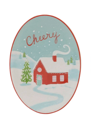 Stoneware Dish with Holiday Image & Word