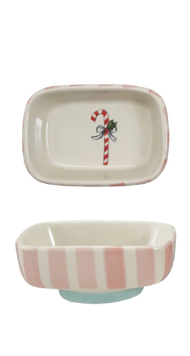 Stoneware Footed Dish with Holiday Image Inside